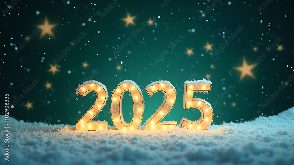 2025 New Year celebration with snow and stars. Concept of hope, future, and celebration. 2025 New Year celebration with snow and stars. Concept of hope, future, and celebration.