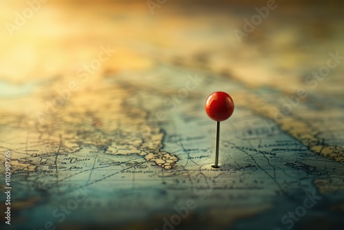 Vintage map red pushpin travel planning adventure exploration cartography photo