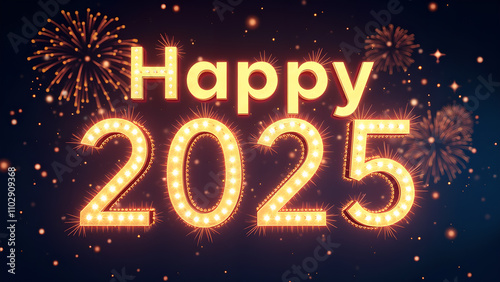 Happy New Year 2025 with Fireworks. Celebration concept.