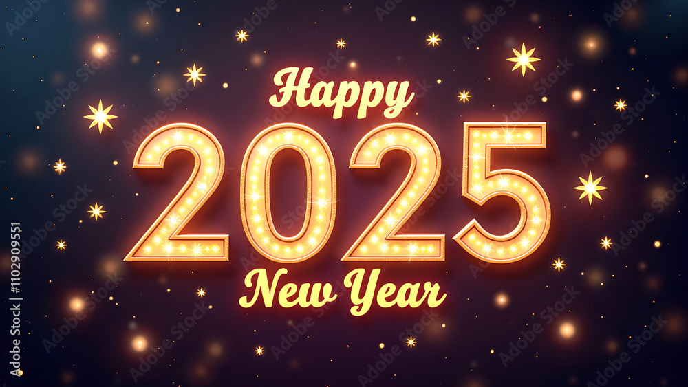 Happy New Year 2025 with golden lights. Festive celebration concept. Happy New Year 2025 with golden lights. Festive celebration concept.