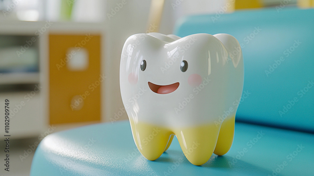 A happy cartoon character tooth at the dentist office good oral hygiene smiling smile good visit A happy cartoon character tooth at the dentist office good oral hygiene smiling smile good visit