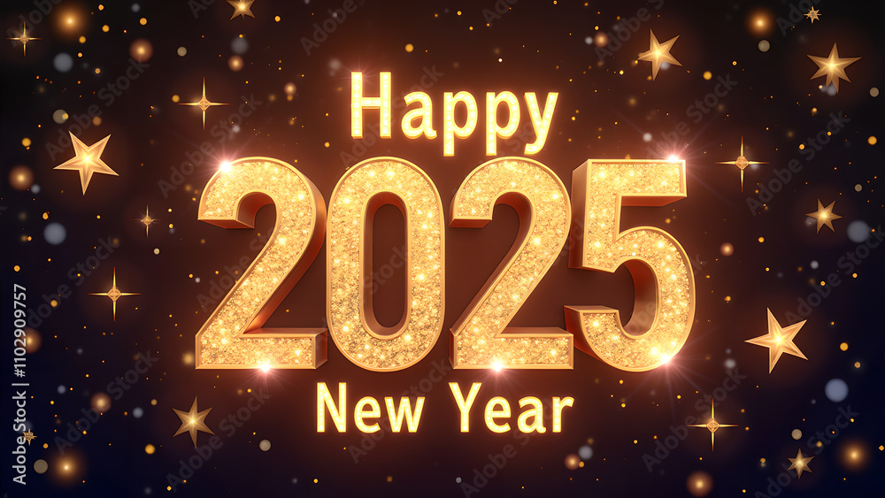 Happy New Year 2025 Gold Glitter Design. Concept of celebration, party, and holiday. Happy New Year 2025 Gold Glitter Design. Concept of celebration, party, and holiday.