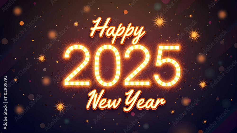 Happy New Year 2025 with glowing lights. Concept of celebration, holiday, and party. Happy New Year 2025 with glowing lights. Concept of celebration, holiday, and party.