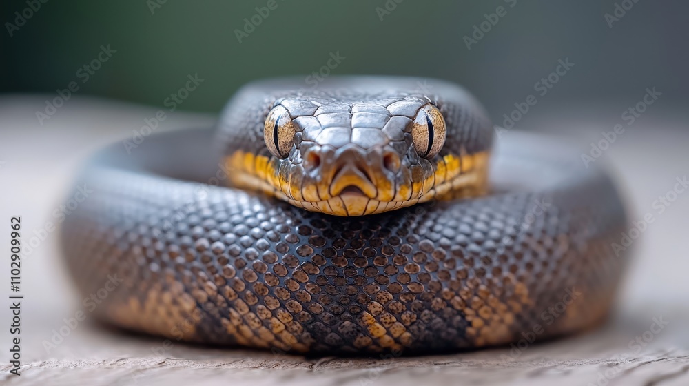 Fototapeta premium Close up of a Coiled Black headed Python Reptile Snake Wildlife Nature Animal Wild A