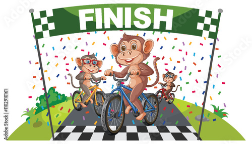 Monkeys Cycling to the Finish Line
