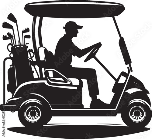 Golf cart vehicle driving silhouette vector illustration isolated on a white background