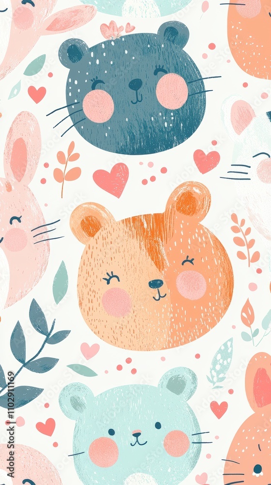 Fototapeta premium Pattern illustration with cute animals