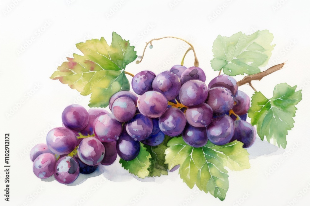 Fototapeta premium watercolor grape beautiful fruit with leaves,white background