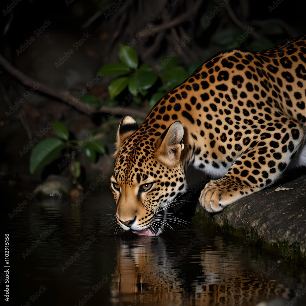 Obraz premium jaguar drink water on river