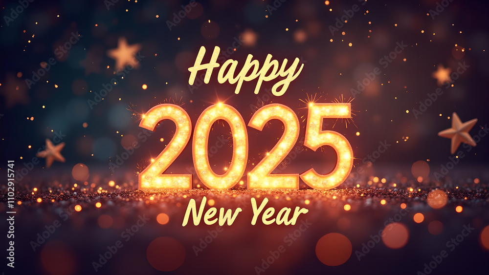 Happy New Year 2025 Glowing Lights. Concept of celebration, holiday, and party. Happy New Year 2025 Glowing Lights. Concept of celebration, holiday, and party.