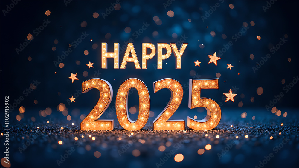 Happy New Year 2025 with glowing lights. Concept of celebration, party, and holiday. Happy New Year 2025 with glowing lights. Concept of celebration, party, and holiday.