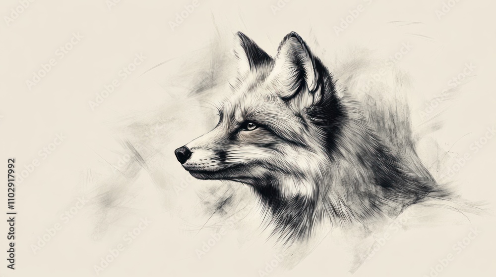 Naklejka premium Artistic Sketch of a Foxes Head in Profile