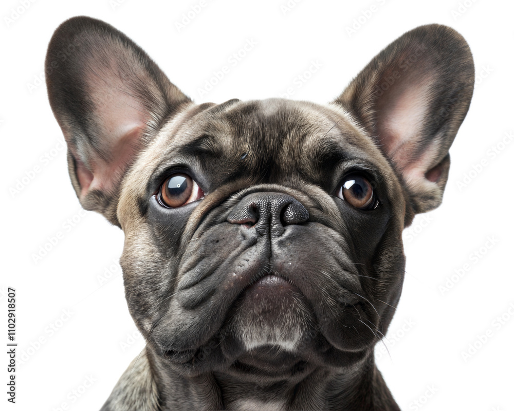 French bulldog portrait looking at camera isolated on white background. French bulldog headshot on white background French bulldog portrait looking at camera isolated on white background. French bulldog headshot on white background