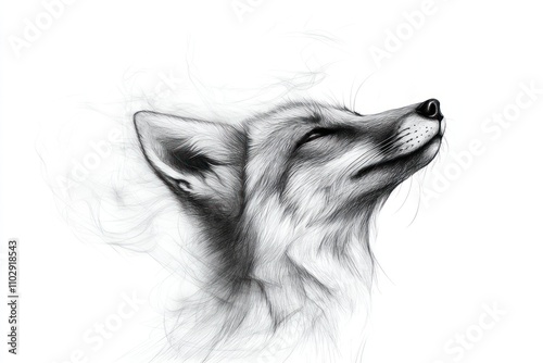 A Penciled Portrait of a Fox Looking Upward