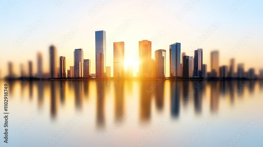 Majestic Urban Skyline at Golden Hour with Reflections in Water Captured in a Warm Glow of Sunset Over a Cityscape with Skyscrapers and Modern Architecture Majestic Urban Skyline at Golden Hour with Reflections in Water Captured in a Warm Glow of Sunset Over a Cityscape with Skyscrapers and Modern Architecture