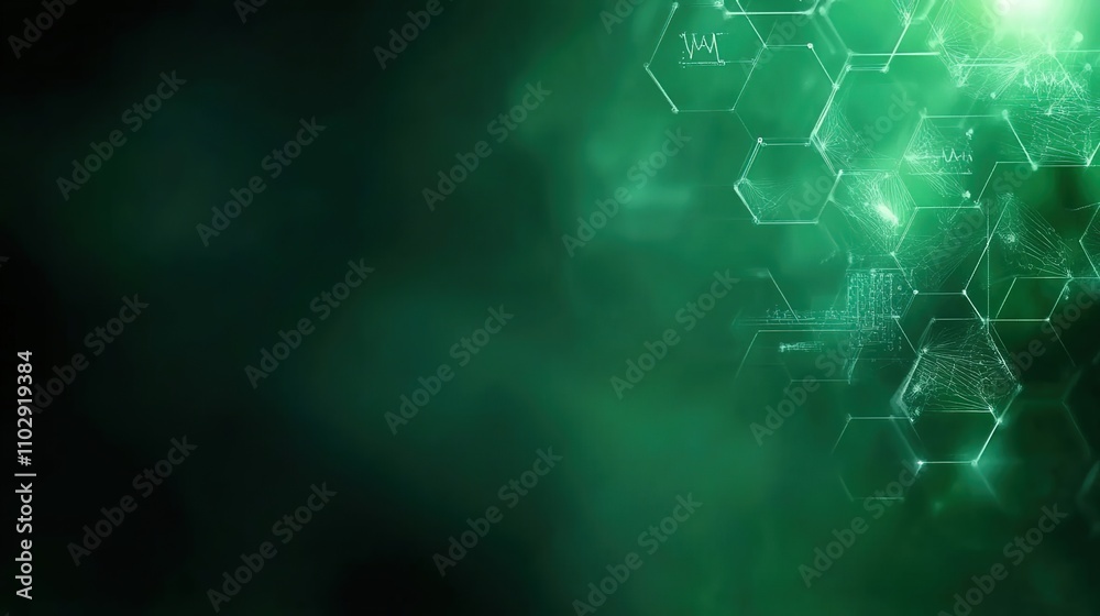 Abstract Green Background with Hexagonal Shapes, Digital Patterns, and Blurred Smoke for Technology and Science Concepts, Data Visualization, and Modern Design Projects Abstract Green Background with Hexagonal Shapes, Digital Patterns, and Blurred Smoke for Technology and Science Concepts, Data Visualization, and Modern Design Projects
