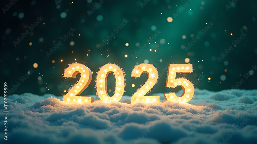 2025 New Year's Eve in the snow. Festive winter holiday concept. 2025 New Year's Eve in the snow. Festive winter holiday concept.