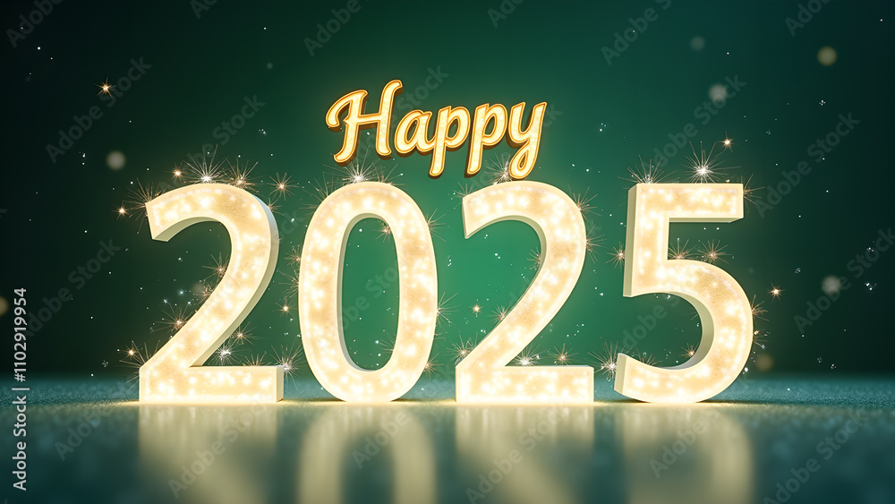 Happy New Year 2025 with golden lights. Concept of celebration, holiday, and future. Happy New Year 2025 with golden lights. Concept of celebration, holiday, and future.