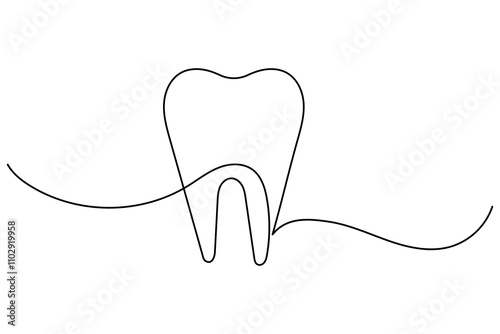 Continuous one line art of teeth isolated flat vector illustration