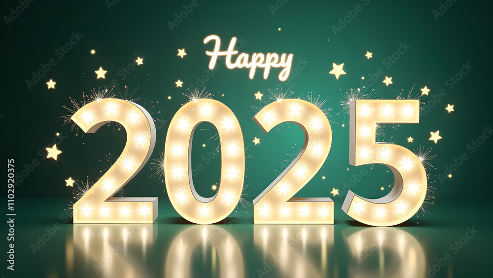 Happy New Year 2025 with illuminated numbers. Festive celebration concept. Happy New Year 2025 with illuminated numbers. Festive celebration concept.