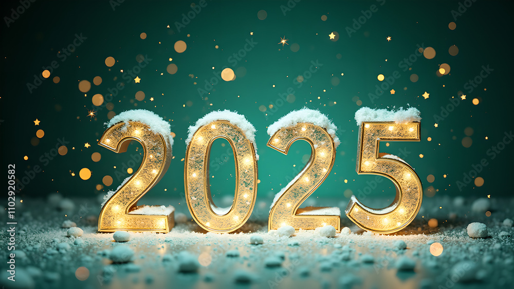 2025 New Year celebration with snow and lights. Concept of winter holidays and new beginnings. 2025 New Year celebration with snow and lights. Concept of winter holidays and new beginnings.