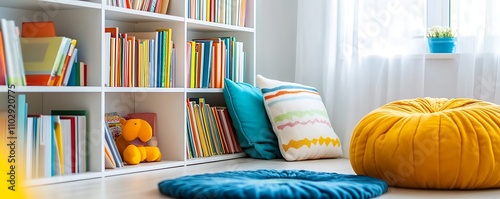 Stylish white wooden bookshelves designed for children's rooms.