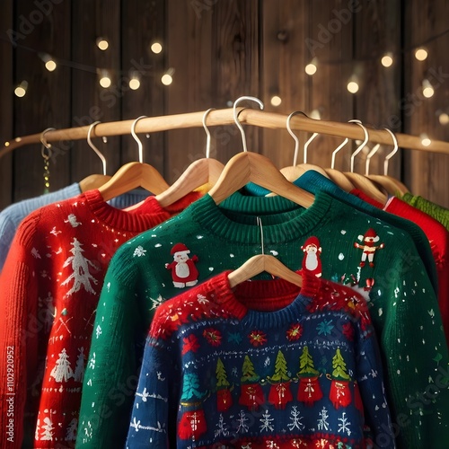 Christmas Jumper Day,A collection of colourful Christmas jumpers Generative AI
