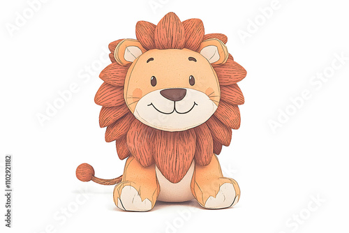 Cute Cartoon Lion Character with Fluffy Mane and Cheerful Expression Ideal for Children's Illustrations, Educational Materials, or Playful Designs photo