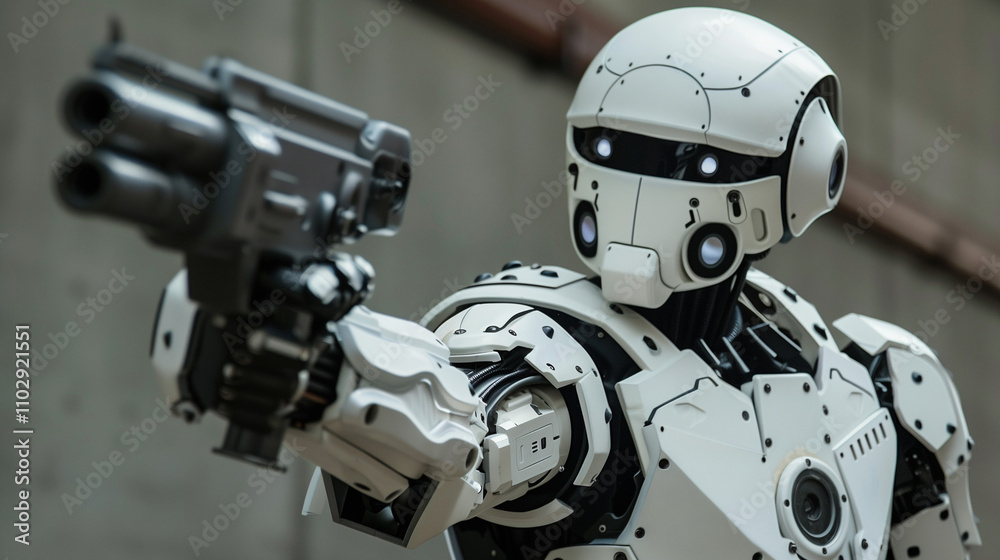 a robot holding a gun a robot holding a gun
