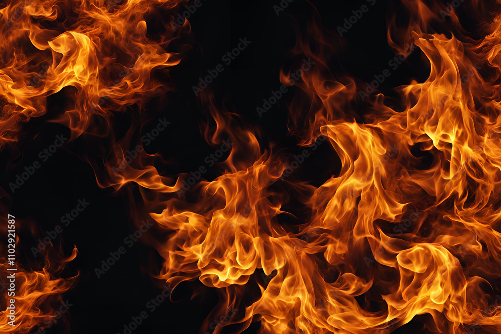 Fire flame background burning on black dark backdrop, abstract glowing orange yellow banner poster header cover design copy space Fire flame background burning on black dark backdrop, abstract glowing orange yellow banner poster header cover design copy space