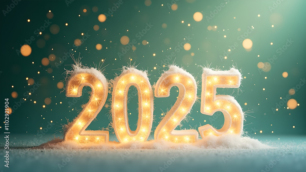 2025 New Year celebration with lights and snow. Concept of winter holidays, festive season, and new beginnings. 2025 New Year celebration with lights and snow. Concept of winter holidays, festive season, and new beginnings.