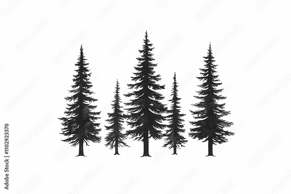 Obraz premium Black Silhouette of Evergreen Trees for Design and Nature Themes