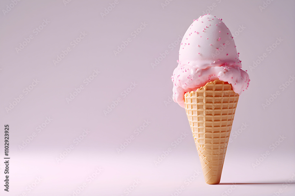 A Delicious Pink Ice Cream Cone with Sprinkles Reflecting Summer Indulgence on a Soft Pink Background, Ideal for Dessert and Food Photography Needs A Delicious Pink Ice Cream Cone with Sprinkles Reflecting Summer Indulgence on a Soft Pink Background, Ideal for Dessert and Food Photography Needs