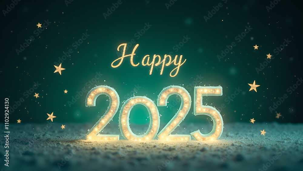 Happy New Year 2025 Glowing Numbers. Concept of celebration, holiday, and winter. Happy New Year 2025 Glowing Numbers. Concept of celebration, holiday, and winter.