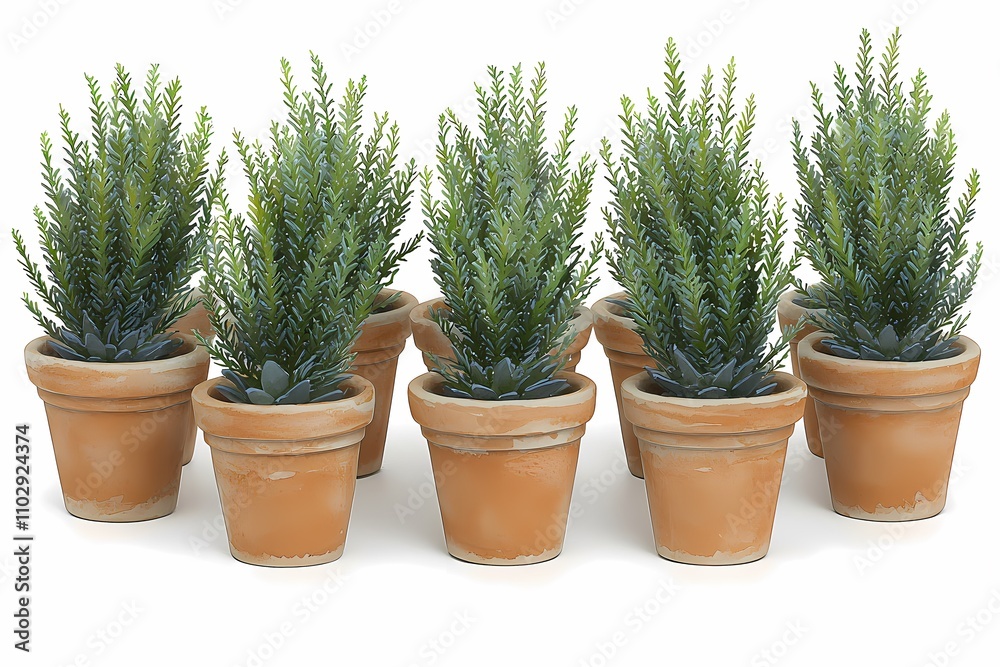 Fototapeta premium Decorative Green Plants in Clay Pots for Home or Office Styling