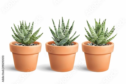 Three Vibrant Succulent Plants in Terra Cotta Pots for Home Decor