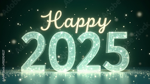 Happy New Year 2025 Glowing Text. Concept of celebration, holiday, and future.