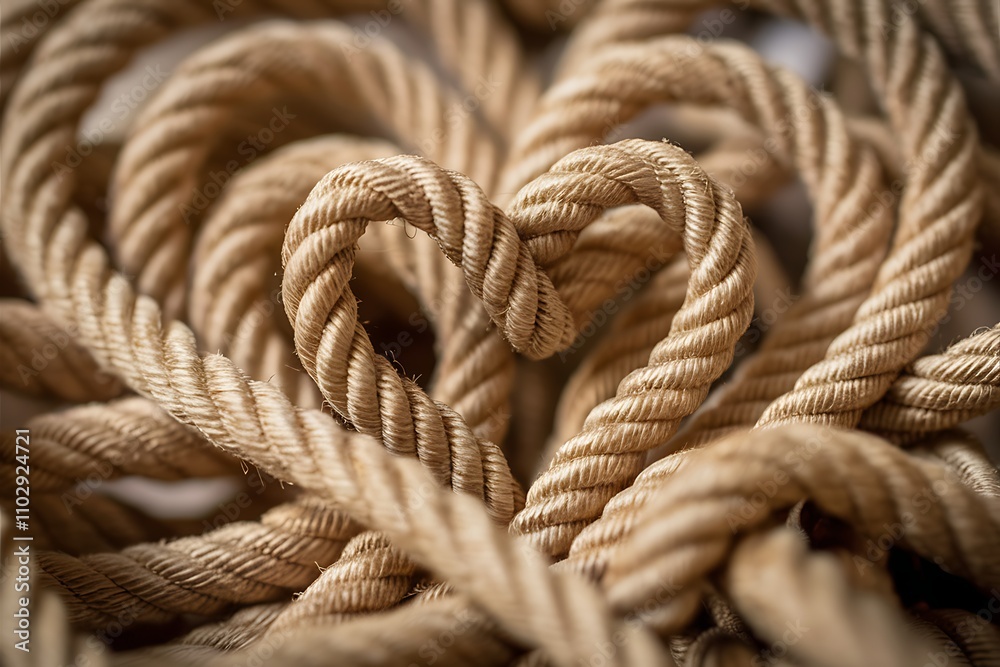Beige Rope Knots, Twists, Texture, Heart Shape, CloseUp, Macro Photography Beige Rope Knots, Twists, Texture, Heart Shape, CloseUp, Macro Photography