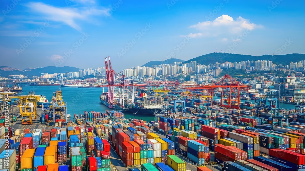 Obraz premium Container port and port view.