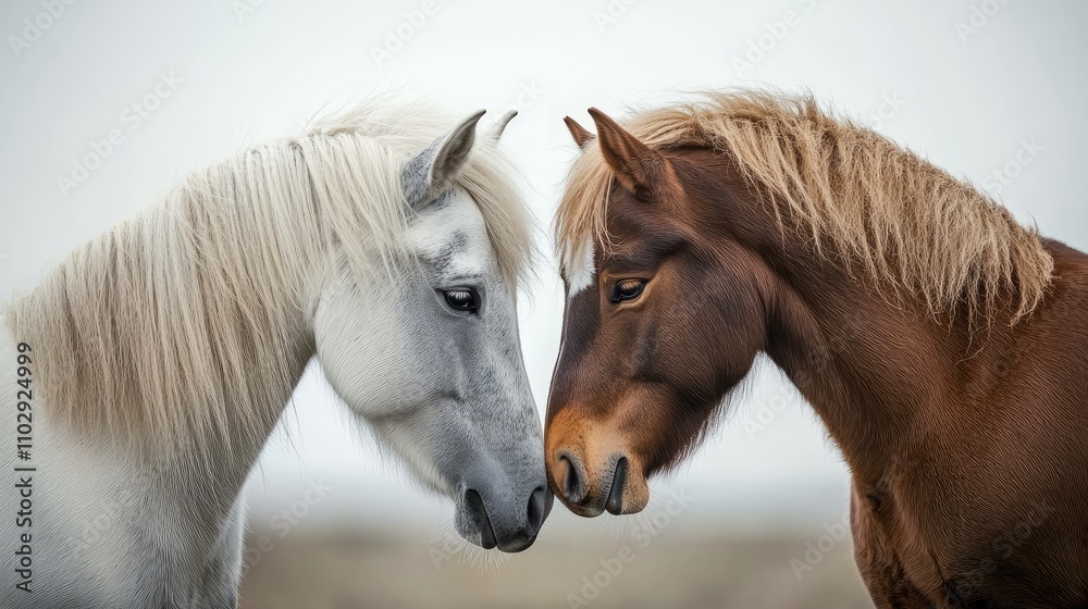 Fototapeta premium Horses are grazing in natural light.