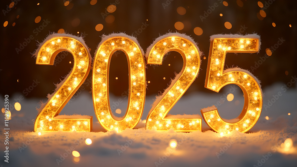 2025 New Year's Eve celebration with illuminated numbers in snow. Concept of new beginnings, hope, and future. 2025 New Year's Eve celebration with illuminated numbers in snow. Concept of new beginnings, hope, and future.