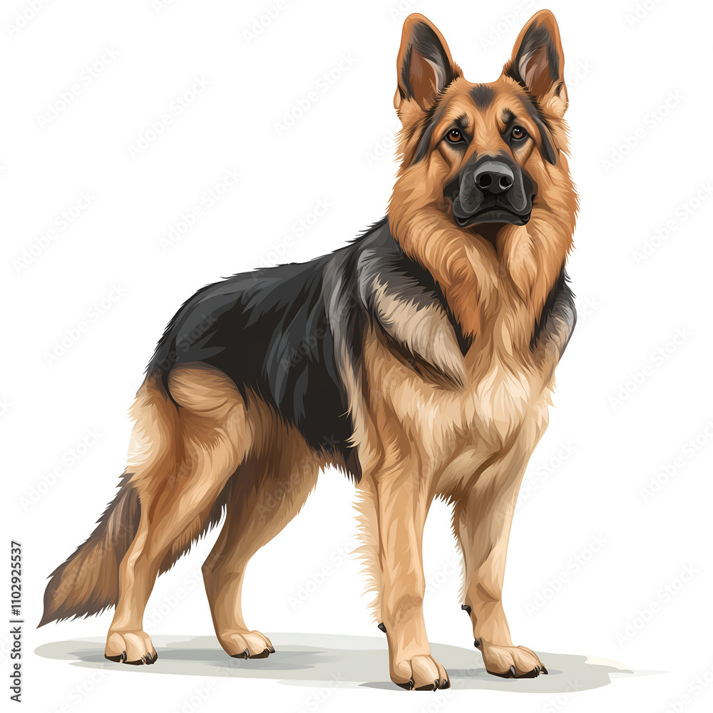 German shepherd dog clipart, full-body, white background German shepherd dog clipart, full-body, white background