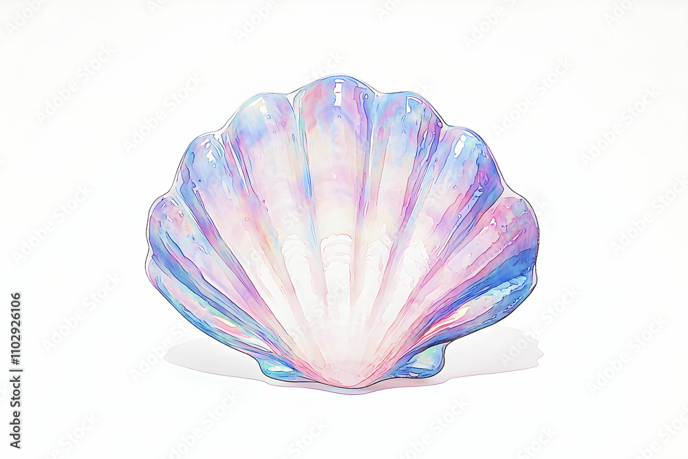 Fototapeta premium Colorful and Artistic Shell with Iridescent Hues on a Soft Background Perfect for Marine-Themed Projects, Invitations, or Creative Artwork