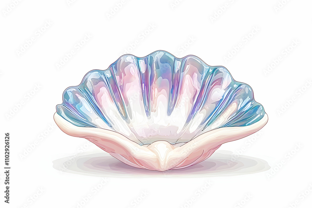 Fototapeta premium Shimmering Seashell with Iridescent Hues Perfect for Marine-themed Designs, Illustrations, and Coastal Decor, Capturing Ocean's Beauty with Elegant Patterns