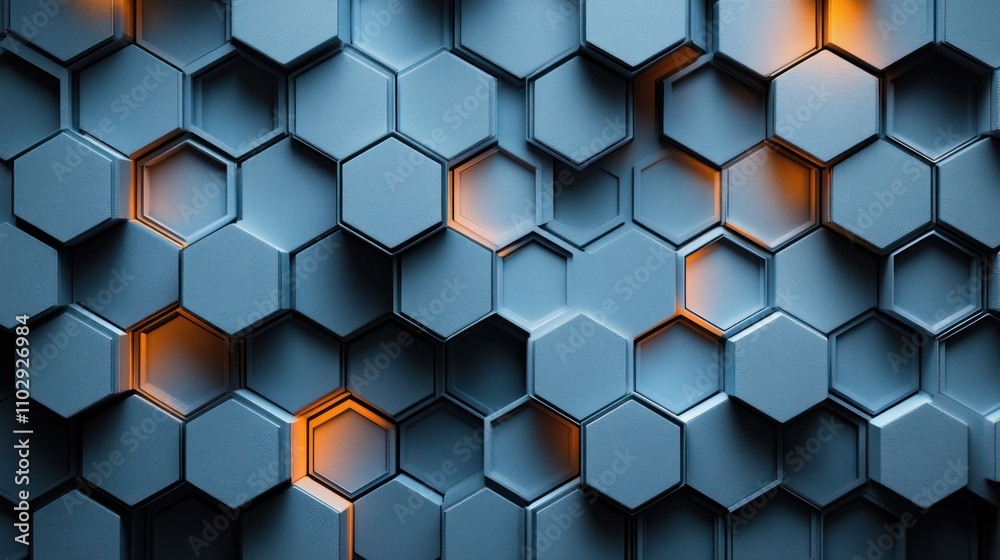 A textured wall of hexagonal patterns with glowing accents, emphasizing modern design. A textured wall of hexagonal patterns with glowing accents, emphasizing modern design.