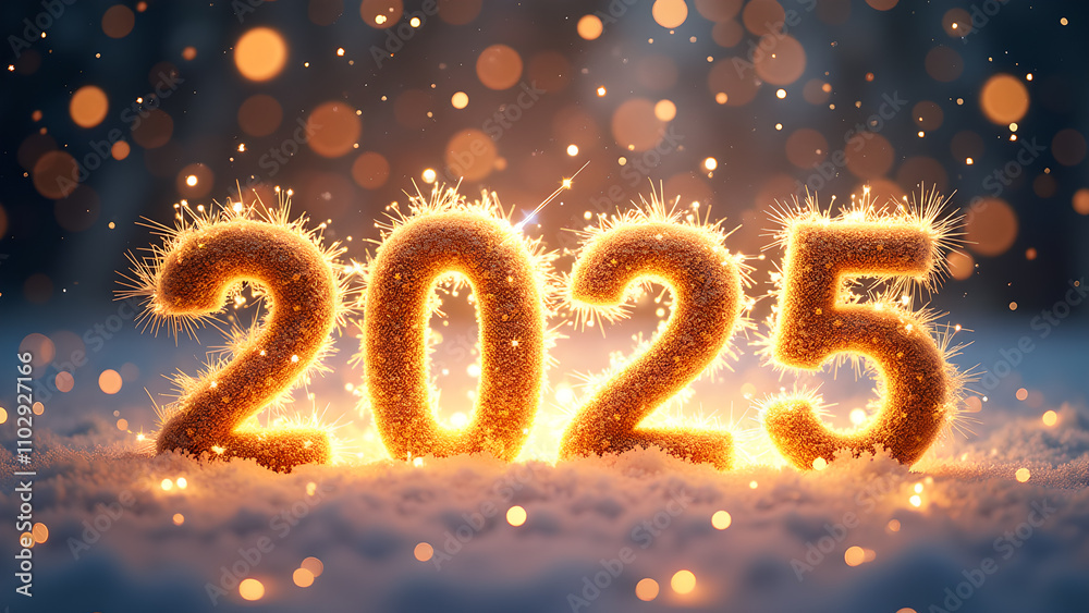 2025 New Year Sparkler in Snow. Concept of celebration, hope, and new beginnings. 2025 New Year Sparkler in Snow. Concept of celebration, hope, and new beginnings.