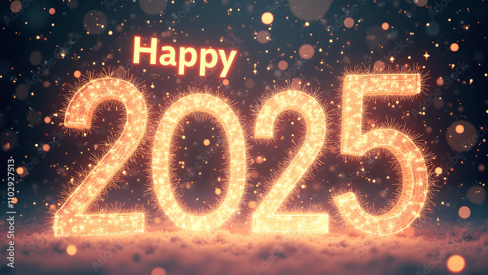 Happy New Year 2025 with Sparkling Lights. Festive celebration concept. Happy New Year 2025 with Sparkling Lights. Festive celebration concept.