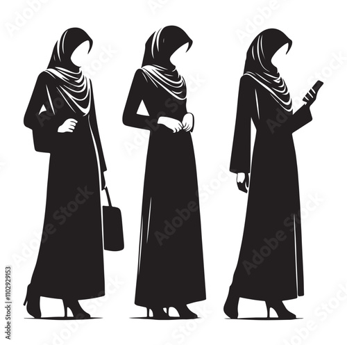 hijab style standing vector illustration design silhouette 