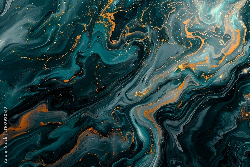 Rich, textured canvas with swirling shades of teal, charcoal, and ochre, creating a dynamic, earthy composition with fluid, organic patterns and a touch of gold accents Rich, textured canvas with swirling shades of teal, charcoal, and ochre, creating a dynamic, earthy composition with fluid, organic patterns and a touch of gold accents