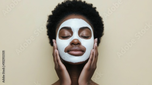 Empowering self care beauty routine with diverse woman of color model embracing her natural curly afro hair and skin in a minimalist bathroom setting Celebrating body positivity self love